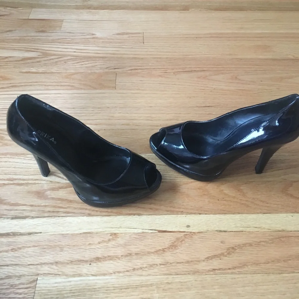 Black patent leather heels
